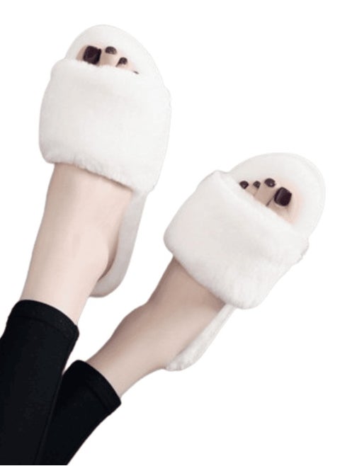 Fur slippers for women, white color, fur material