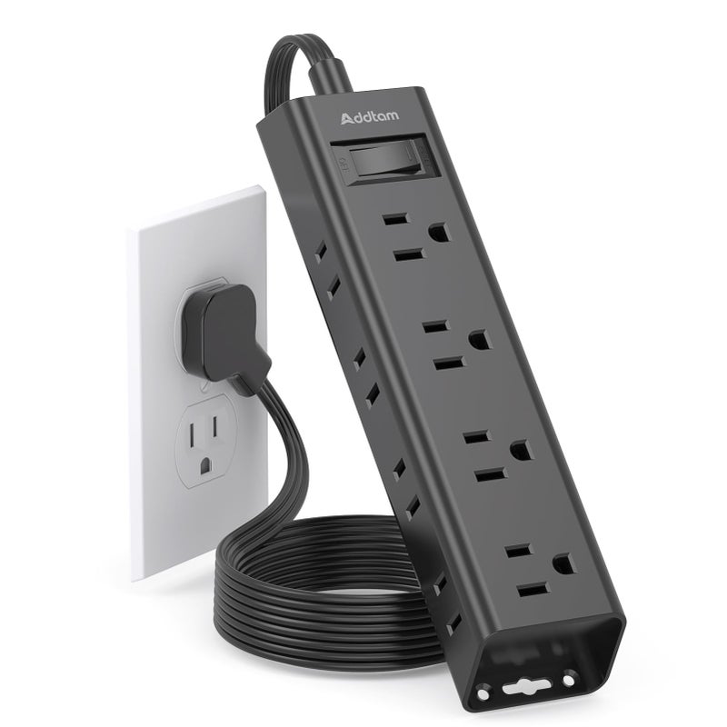 Addtam Extension Cord Flat Wall Plug - Surge Protector Power Strip with 12 Outlets, 5ft, Outlet Extender with Multiple Outlets, Wall Mount, Desk Charging Station for Home Office Dorm Room Essentials, Black - Image 1