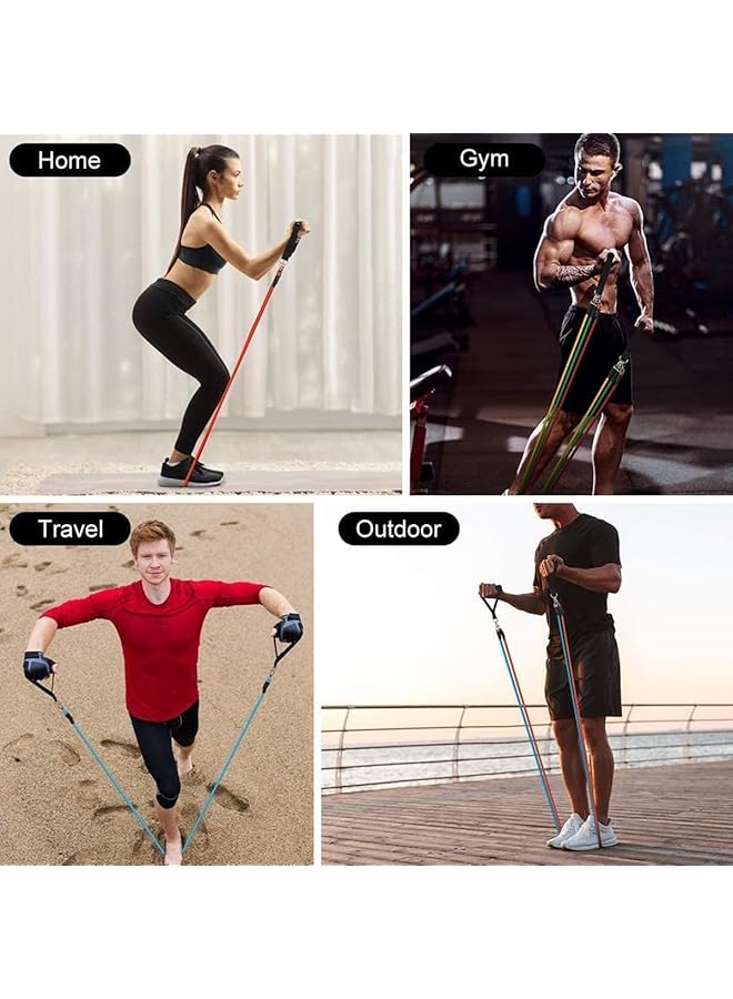 ECVV 14 Piece Resistance Bands Set with Handles Door Anchor Ankle Straps Training Manual & Carrying Bag Ideal for Home Fitness Yoga Pilates Stretching & Strength Training for Men & Women - Image 5