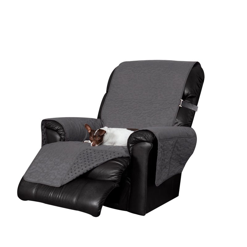 Furhaven Waterproof  NonSlip Recliner Chair Cover Protector w Side Pockets for Dogs Cats  Children  Quilted Paw Print Living Room Furniture Cover  Gray Recliner