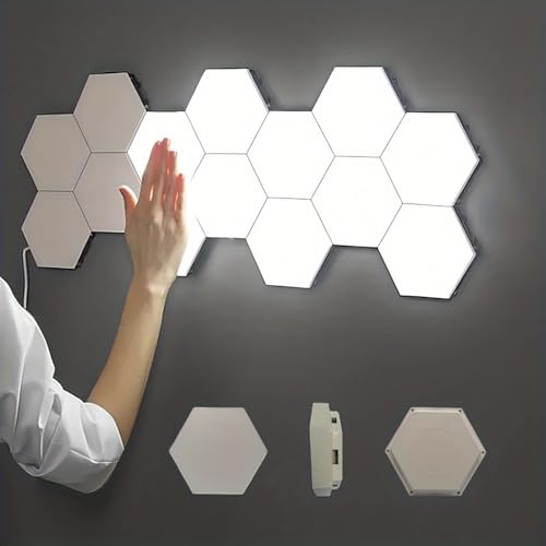 YXQUA Hexagon Lights, Minimalist White Touch Night Light, Center Touch-Sensitive Wall Panels, Hex Light with USB-Power for Autism, Game Room Decor, Party (6) - Image 1