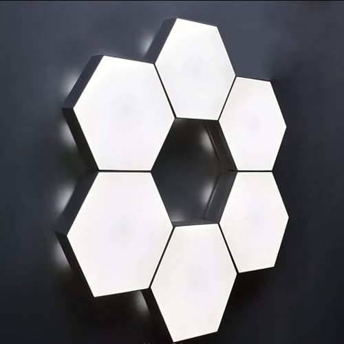 YXQUA Hexagon Lights, Minimalist White Touch Night Light, Center Touch-Sensitive Wall Panels, Hex Light with USB-Power for Autism, Game Room Decor, Party (6) - Image 3