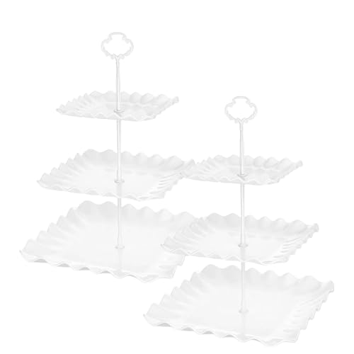 RAUVOLFIA 2 Pack of Plastic Square Dessert Cupcake Stand 3 Tier Cup Cake Holder Tower for Tea PartyBirthdayWedding Plastic Tiered Serving Tray White - Image 1