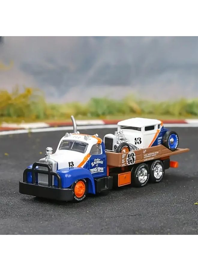 Maisto 1 64 1953 Mack B 61 Flat Transport Vehicle Set With 1929 Model A Metal Alloy Car - Image 2