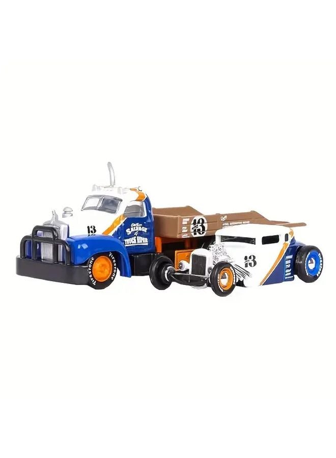 Maisto 1 64 1953 Mack B 61 Flat Transport Vehicle Set With 1929 Model A Metal Alloy Car - Image 1