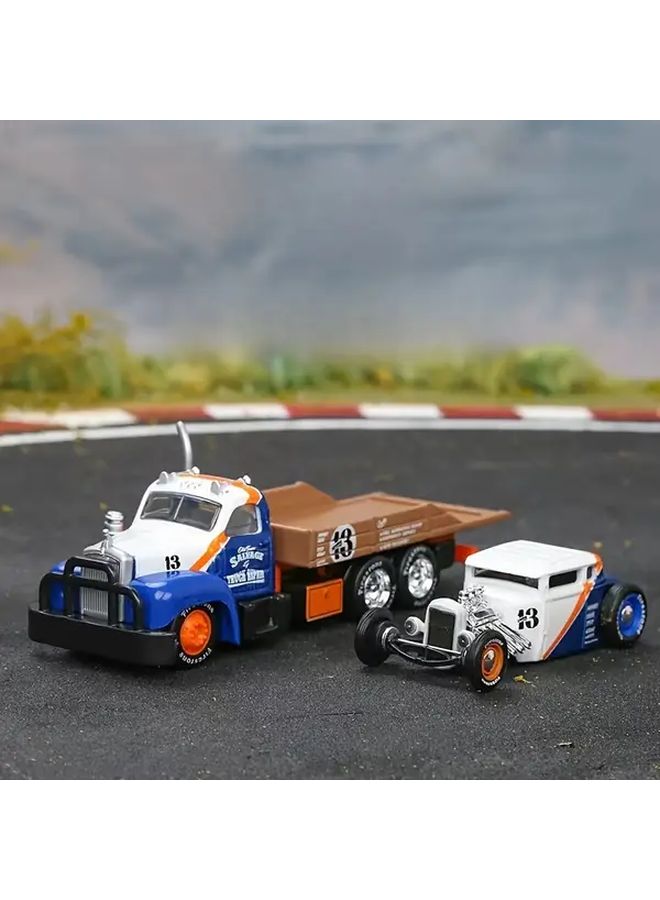 Maisto 1 64 1953 Mack B 61 Flat Transport Vehicle Set With 1929 Model A Metal Alloy Car - Image 3