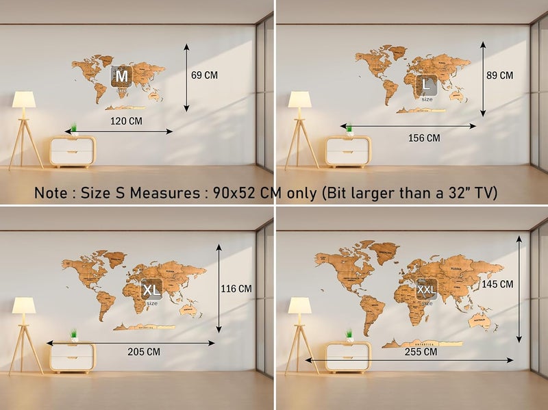 ELK خريطة العالم الخشبية ثلاثية الأبعاد لتزيين الجدران - لون خشب تيك معدني بني - ديكور منزلي مثالي لعشاق السفر حجم: 90x52 سم - Image 2