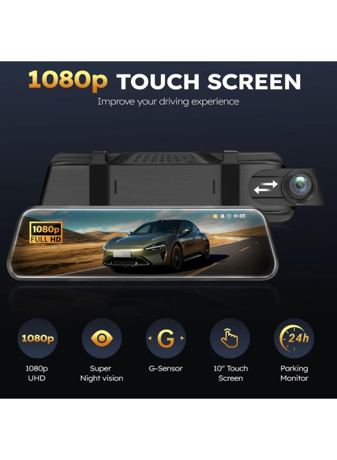 M.A&F's Car Mirror Dash Cam,Front and Rear View Mirror Camera,Backup Camera for Cars with 1080P FHD Full Touch Screen,Reverse Camera with Loop Recording Streaming Media 170°Wide Angle Parking Assistance - Image 2