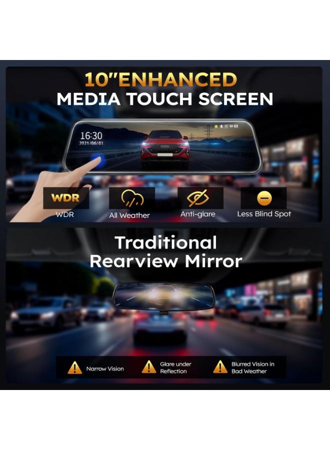 M.A&F's Car Mirror Dash Cam,Front and Rear View Mirror Camera,Backup Camera for Cars with 1080P FHD Full Touch Screen,Reverse Camera with Loop Recording Streaming Media 170°Wide Angle Parking Assistance - Image 5