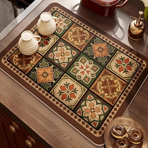 Arviz Dish Drying Mat for Kitchen Counter, Water Absorbent mat Drying mat for Kitchen Utensils, Placemat for Dish Drying with Non-Slip Rubber Backed, Counter Top Drain Sink Mat for Kitchen & Home - Image 1