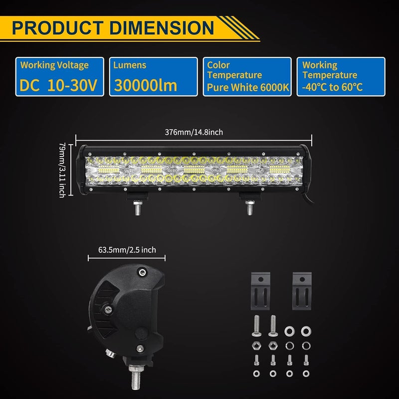 سكاي وورلد شريط إضاءة LED من ، 15 بوصة 300 واط، شعاع مزدوج (بقعة/فيضان) 12V 24V، مصابيح عمل وقيادة وضباب LED، مقاوم للماء IP67، مناسب للشاحنات الوعرة والسيارات ومركبات ATV وSUV والقوارب - Image 2