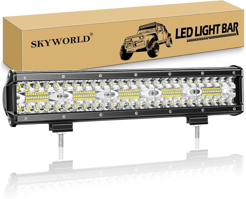 سكاي وورلد شريط إضاءة LED من ، 15 بوصة 300 واط، شعاع مزدوج (بقعة/فيضان) 12V 24V، مصابيح عمل وقيادة وضباب LED، مقاوم للماء IP67، مناسب للشاحنات الوعرة والسيارات ومركبات ATV وSUV والقوارب - Image 1