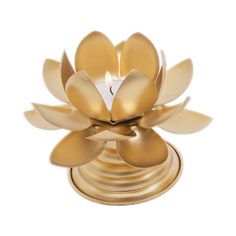 AG E-Com AG ECom Gold Color Metal Lotus Tea Light Holder for Home Dcor Metal Lotus tealight Holder 2 Lotus Shape Tealight Candle Holder  - Image 1