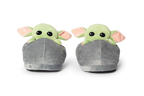 STAR WARS Robe Factory LLC STAR WARS The Mandalorian The Child Grogu 3D Slippers | Baby Yoda-Themed Soft Plush House Shoe With Non-Slip Sole | Comfortable Footwear | Women 7-8, Kids 5 - Image 1
