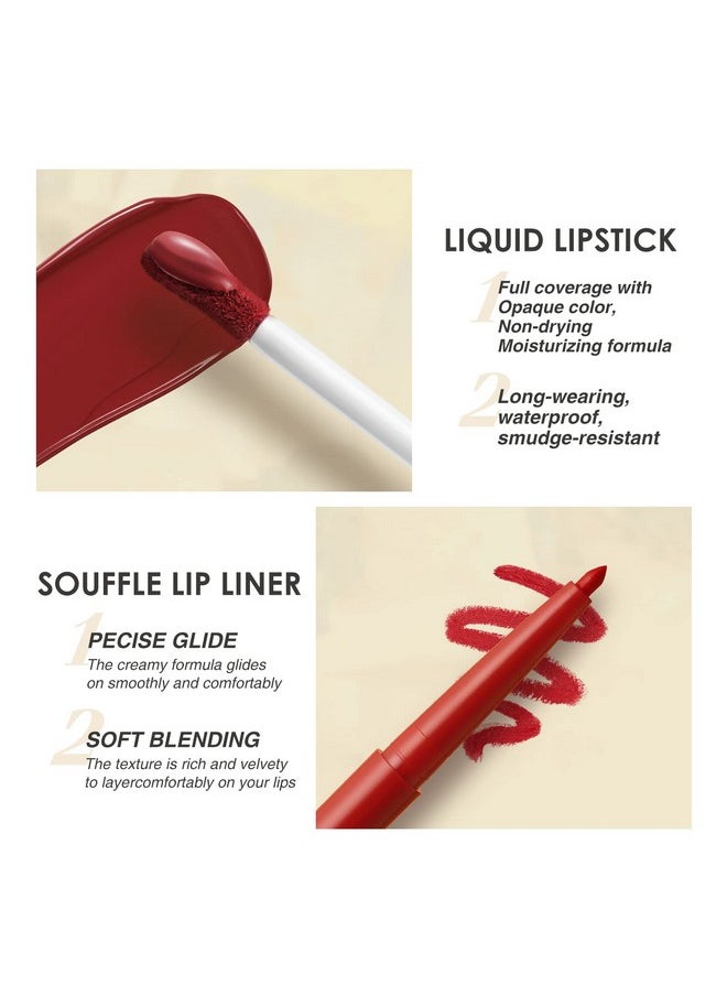 Bestland BestLand 6Pcs Matte Liquid Lipstick and Lip Liner Set, Non-Stick Cup Not Fade Waterproof Nude lipstick Makeup Kits Velvety Nude Lipliner Lip Gloss Make Up Gift Set (Set E)  - Image 3