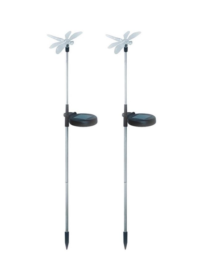 NIBEMINENT Pack Of 2 LED Solar Dragonfly Designed Patio Lamp Silver/Black 