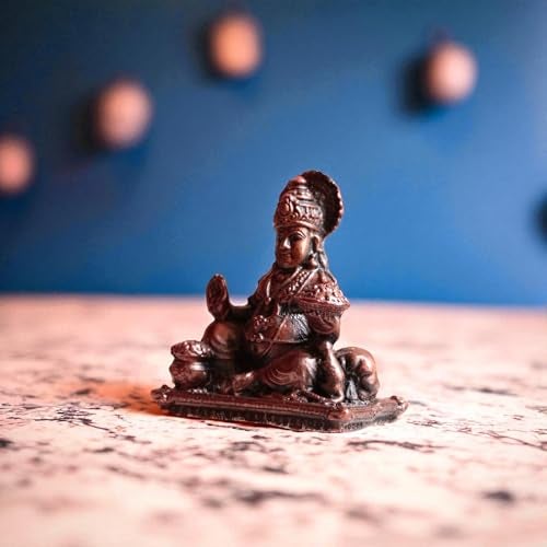 RAISOM Pure Handmade Copper Mini Maharaja Kuber Idol | Platina Antique Finish | Ideal for Home Temple, Car Dashboard, Gifting, Housewarming & Home Decor | 1.6 Inch Height, 90 Grams - Image 5