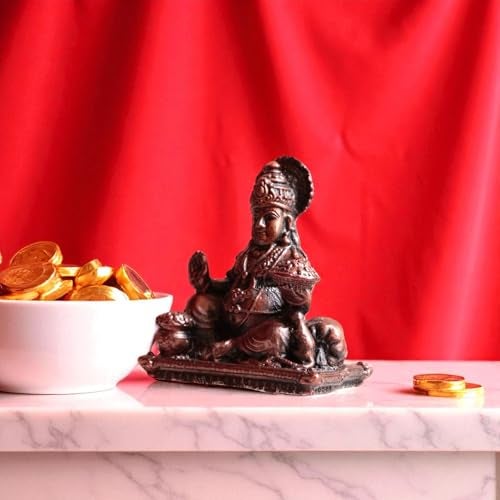RAISOM Pure Handmade Copper Mini Maharaja Kuber Idol | Platina Antique Finish | Ideal for Home Temple, Car Dashboard, Gifting, Housewarming & Home Decor | 1.6 Inch Height, 90 Grams - Image 4