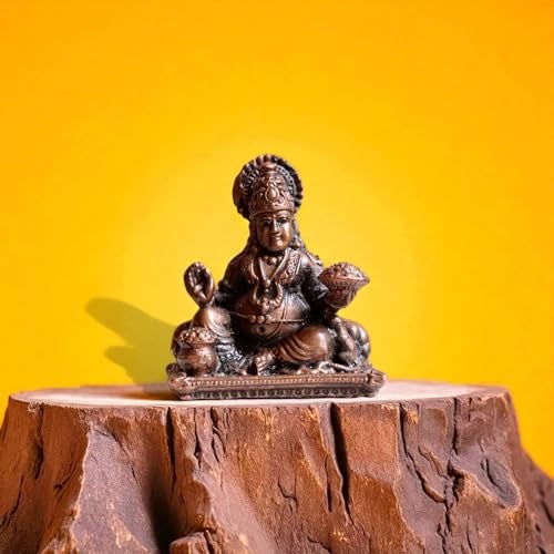 RAISOM Pure Handmade Copper Mini Maharaja Kuber Idol | Platina Antique Finish | Ideal for Home Temple, Car Dashboard, Gifting, Housewarming & Home Decor | 1.6 Inch Height, 90 Grams - Image 1