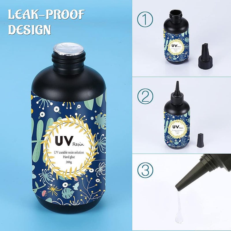 OSBANG Crystal Clear Hard UV Resin Upgraded Formula Ultraviolet Fast Curing Resin for Jewelry Making Craft Decoration Hard Transparent Glue Solar Cure Sunlight Activated Resin Casting & Coating (200g) - Image 5