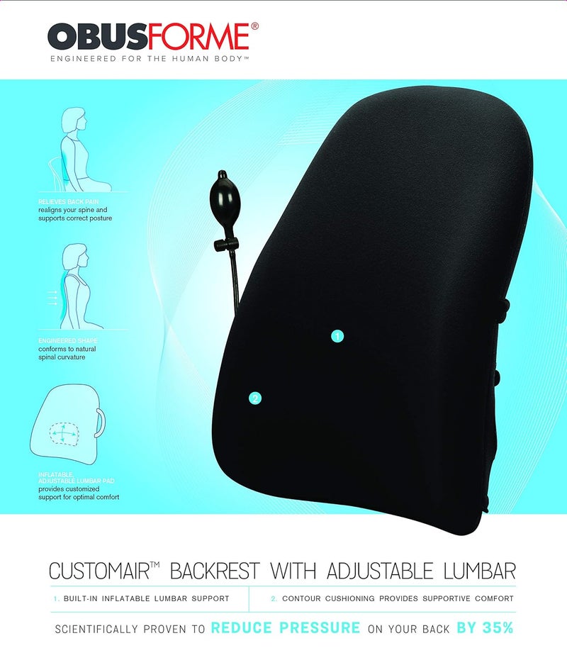 ObusForme Lumbar Support Pillow for Chair  Durable Foam Backrest Cushion  CustomAIR Adjustable Inflatable Lumbar Pad  Home Office or OnTheGo - Image 5