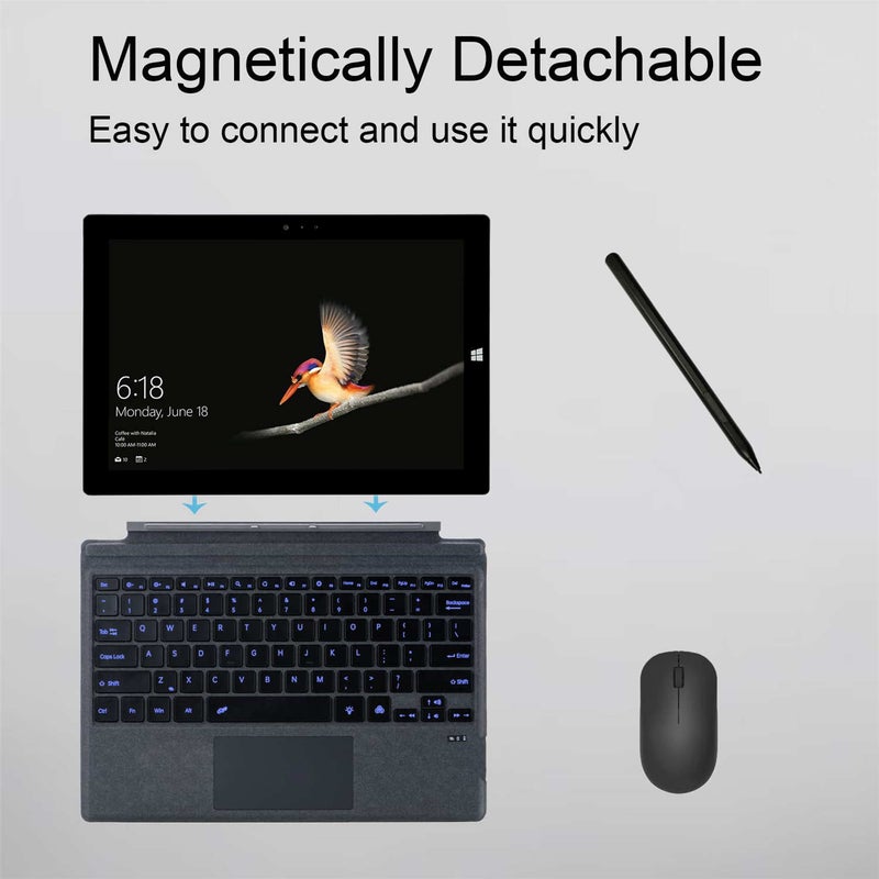 Slim Bluetooth Keyboard: 12.3 Inch Dark Grey, Multi-Touch Precision Touchpad - Magnetic Detachable, Auto-Reconnect Wireless Tablet Keyboard for Microsoft Surface Pro 3/4/5/6/7/7 Plus Users - Image 4