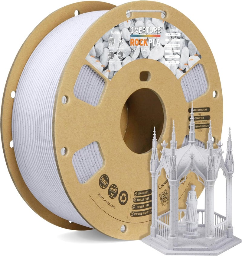OVERTURE Rock PLA Filament 1.75mm, Marble PLA 3D Printer Filament 1kg Spool (2.2lbs), Dimensional Accuracy +/- 0.02 mm, Fit Most FDM Printer (Rock White) - Image 1