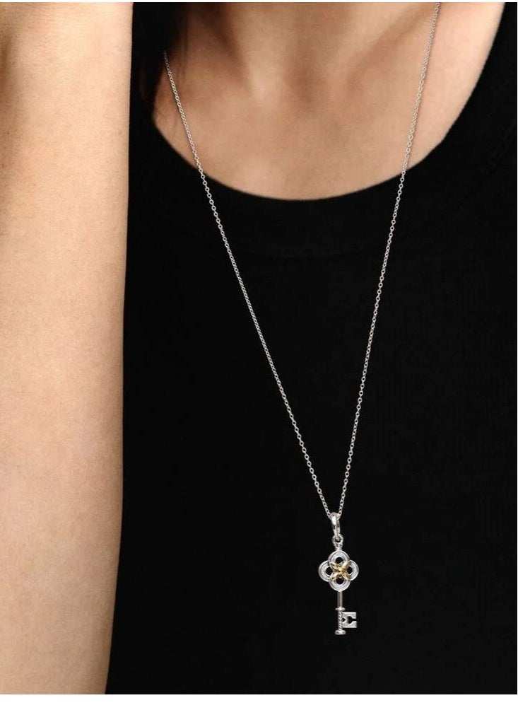 PANDORA Two-Tone Key And Flower Necklace