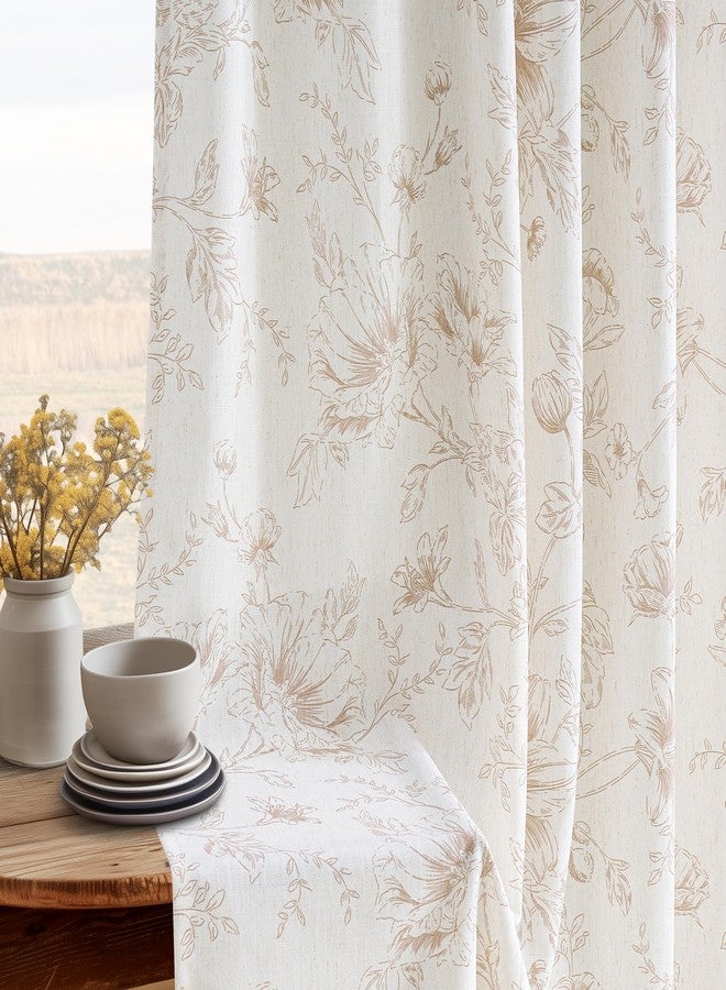 BILEEHOME Tan Beige Floral 90 Inch Curtains for Living Dining Room Bedroom Pinch Pleat Light Filtering Linen Curtains Coffee Flower Pattern Printed French Country Boho Vintage Plated Drapes 90 Inches Long - Image 2
