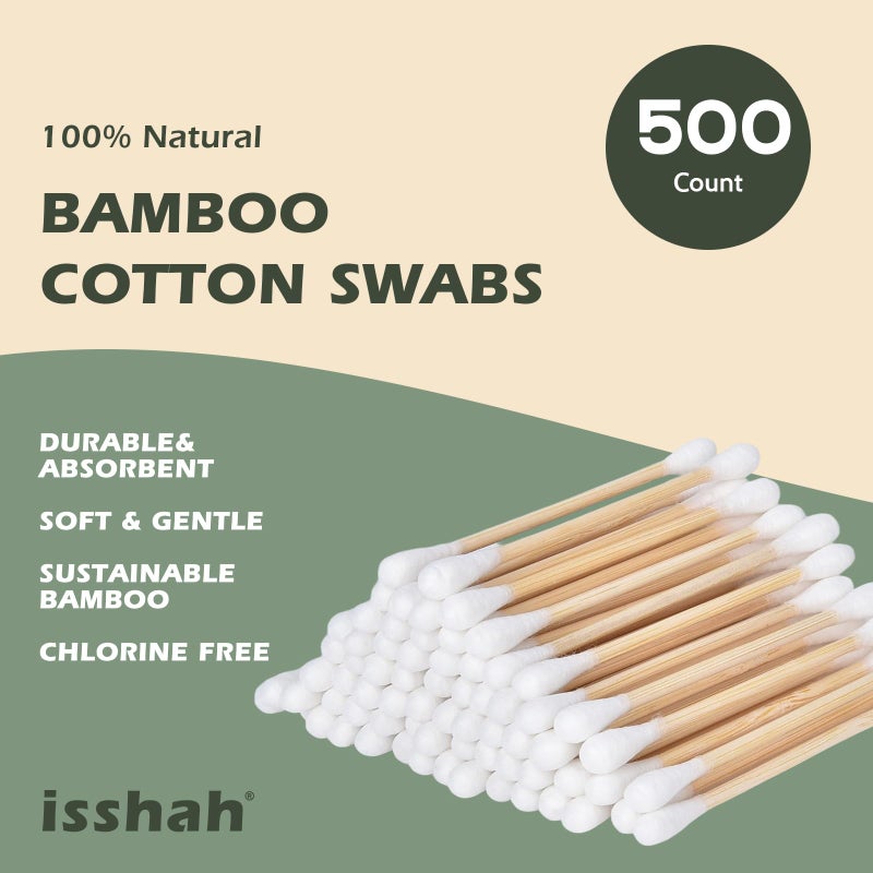 Isshah Bamboo Cotton Swabs - 500 Count - FSC Certified and PETA Approved, Eco Friendly Double Tips, Plastic Free Ear Sticks, All Natural 100% Biodegradable Organic Cotton buds by Isshah - Image 2