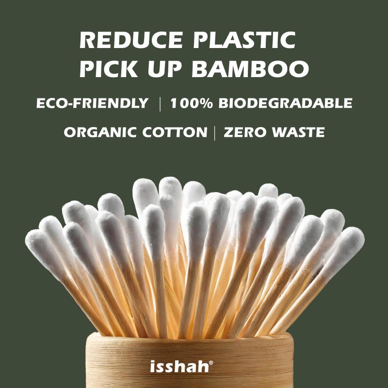 Isshah Bamboo Cotton Swabs - 500 Count - FSC Certified and PETA Approved, Eco Friendly Double Tips, Plastic Free Ear Sticks, All Natural 100% Biodegradable Organic Cotton buds by Isshah - Image 3