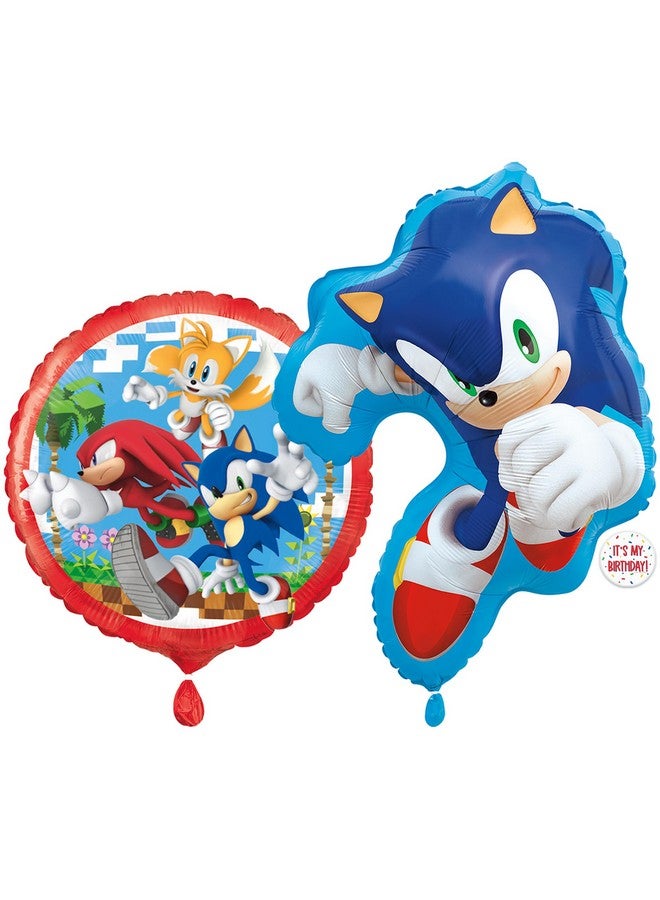 Unique Sonic The Hedgehog Foil Balloons Set of 2 | Multicolor With Sticker | Birthday Party Decorations | Officially Licensed - Image 1