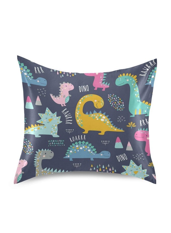 KEEPREAL Cute Funny Kids Dinosaurs Satin Pillowcase for Hair and Skin Silk Pillowcase - Satin Pillow Covers with Envelope Closure, Standard Size(20x26 inches) - Image 1