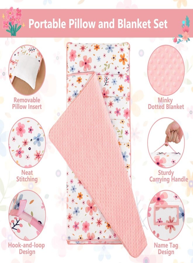 Cozyholy Toddler Nap Mat with Pillow and Blanket Colorful Floral Fleece Kindermat Girls Nap Mats for Preschool Daycare Soft Kids Sleeping Bag Portable Sleeping Mat Toddler Cot Bed for Travel Camping - Image 3