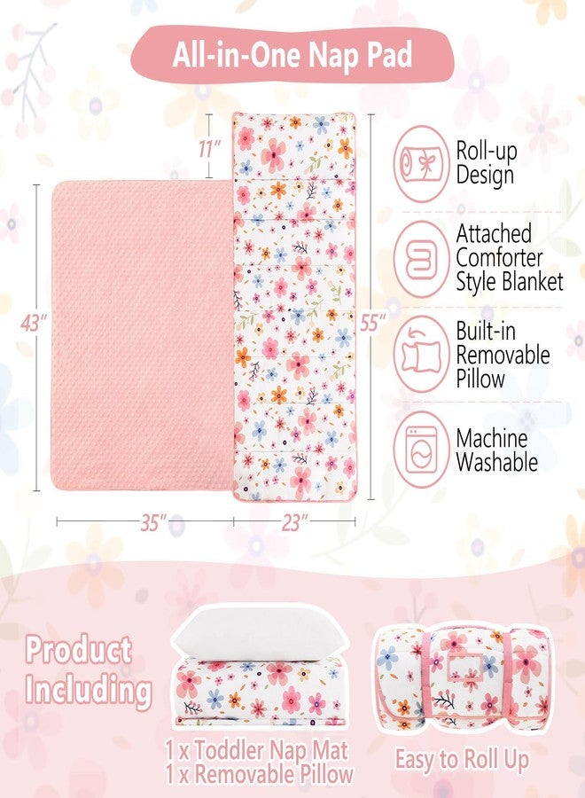 Cozyholy Toddler Nap Mat with Pillow and Blanket Colorful Floral Fleece Kindermat Girls Nap Mats for Preschool Daycare Soft Kids Sleeping Bag Portable Sleeping Mat Toddler Cot Bed for Travel Camping - Image 2