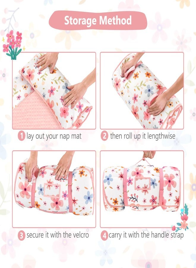 Cozyholy Toddler Nap Mat with Pillow and Blanket Colorful Floral Fleece Kindermat Girls Nap Mats for Preschool Daycare Soft Kids Sleeping Bag Portable Sleeping Mat Toddler Cot Bed for Travel Camping - Image 5