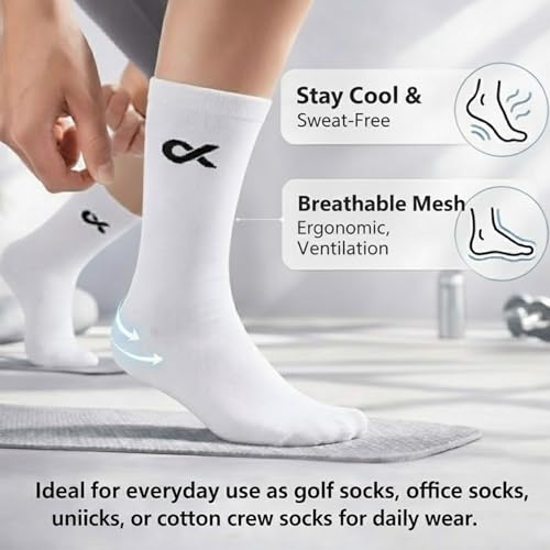 XJARVIS® TEXAS Men’s Formal Crew Socks for Office, Business, School, Uniform & Work Use | Cotton Rich, Odour-Free, Breathable Calf-Length Socks for Men |Pack of 3 – Black, White, Grey - Image 5