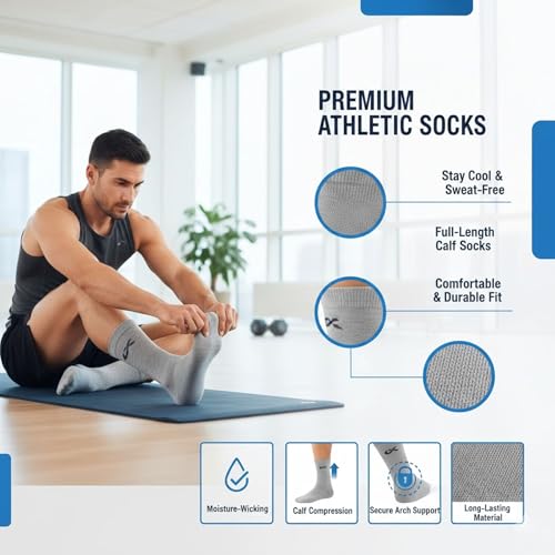 XJARVIS® TEXAS Men’s Formal Crew Socks for Office, Business, School, Uniform & Work Use | Cotton Rich, Odour-Free, Breathable Calf-Length Socks for Men |Pack of 3 – Black, White, Grey - Image 3