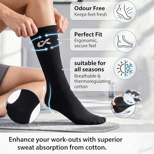 XJARVIS® TEXAS Men’s Formal Crew Socks for Office, Business, School, Uniform & Work Use | Cotton Rich, Odour-Free, Breathable Calf-Length Socks for Men |Pack of 3 – Black, White, Grey - Image 4