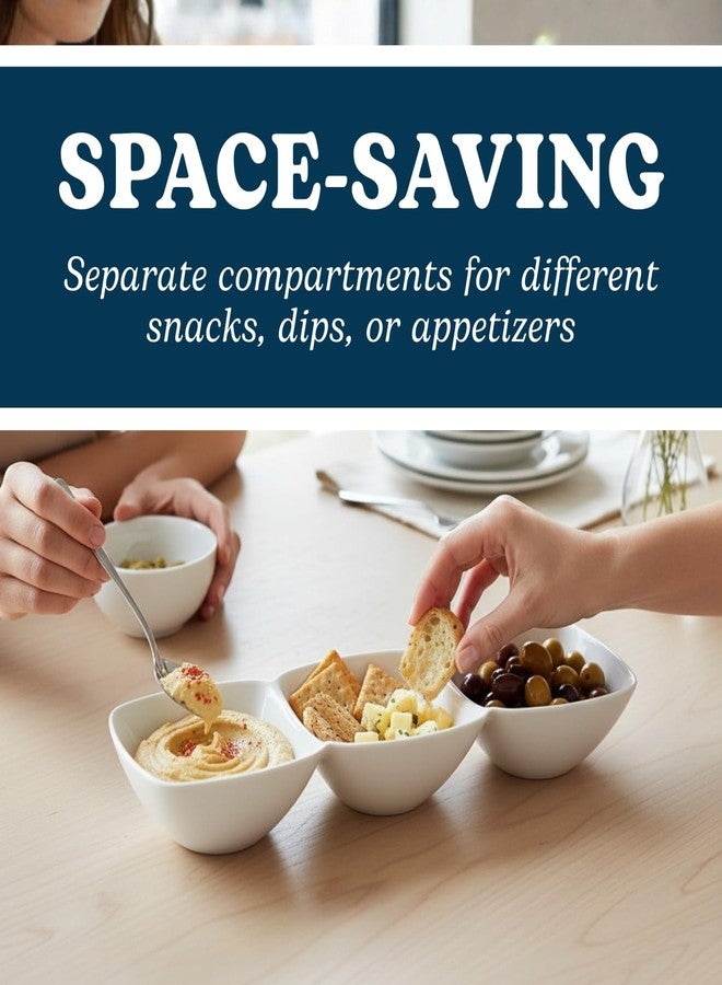 Bluesky PetiteWare Chic White 3-Section Plastic Bowls - (Pack of 6) - Space-Saving & Stylish Design - Ideal for Entertaining and Everyday Use - Image 2