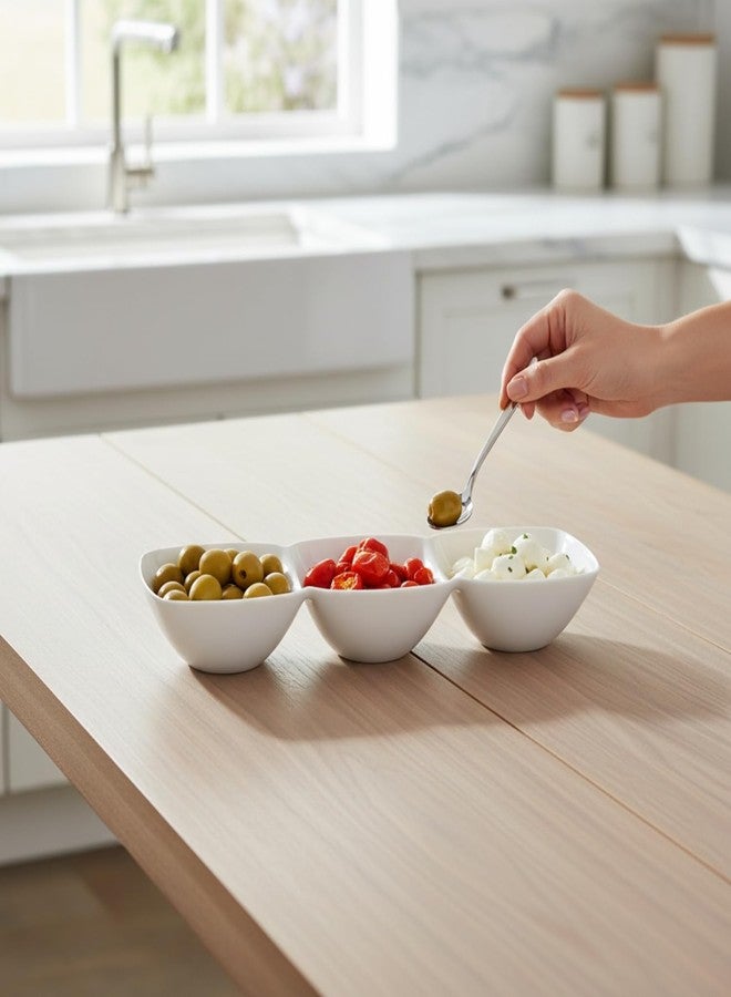 Bluesky PetiteWare Chic White 3-Section Plastic Bowls - (Pack of 6) - Space-Saving & Stylish Design - Ideal for Entertaining and Everyday Use - Image 5