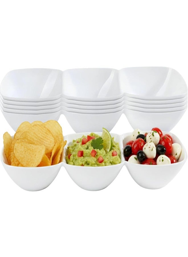 Bluesky PetiteWare Chic White 3-Section Plastic Bowls - (Pack of 6) - Space-Saving & Stylish Design - Ideal for Entertaining and Everyday Use - Image 1