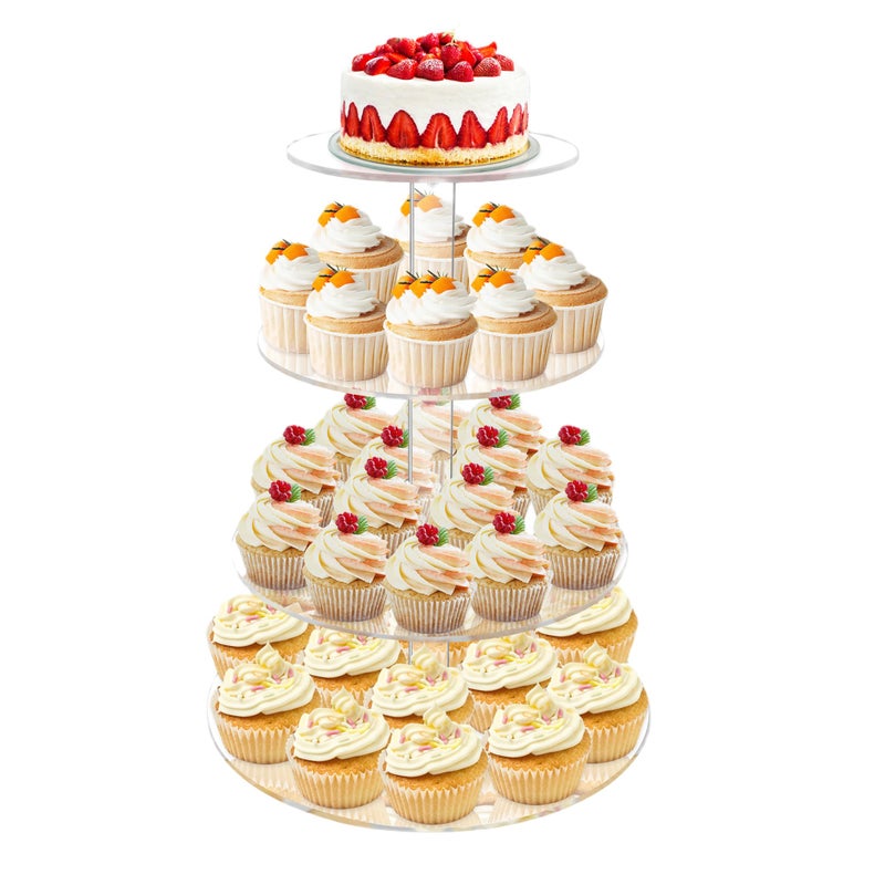 LoveDisplay Cupcake Stand, 4 Tier Cupcake Stand for 50 Cupcakes, Round Tiered Cupcake Tower, Clear Acrylic Cupcake Holder, Dessert Stands for Party, Wedding, Birthday, Baby Shower, Halloween - Image 1