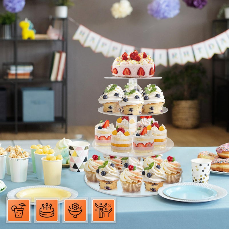 LoveDisplay Cupcake Stand, 4 Tier Cupcake Stand for 50 Cupcakes, Round Tiered Cupcake Tower, Clear Acrylic Cupcake Holder, Dessert Stands for Party, Wedding, Birthday, Baby Shower, Halloween - Image 2