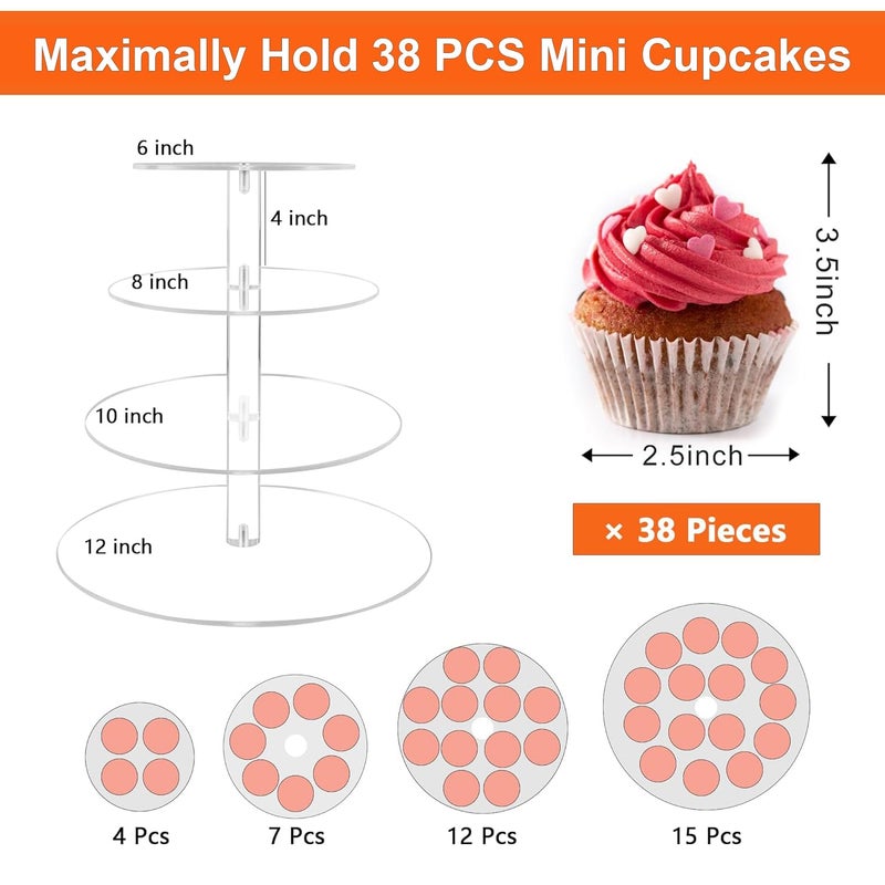 LoveDisplay Cupcake Stand, 4 Tier Cupcake Stand for 50 Cupcakes, Round Tiered Cupcake Tower, Clear Acrylic Cupcake Holder, Dessert Stands for Party, Wedding, Birthday, Baby Shower, Halloween - Image 3