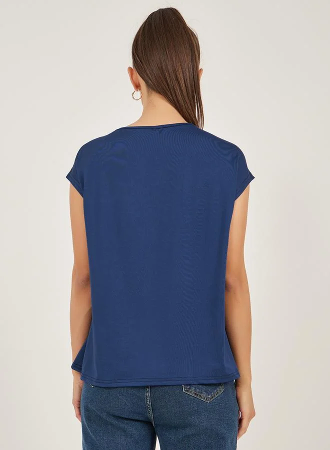 Take Two Keyhole Neck Pleated Short Sleeve T-Shirt by Styli