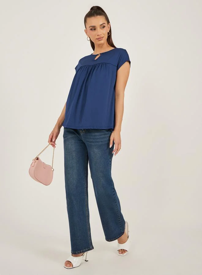 Take Two Keyhole Neck Pleated Short Sleeve T-Shirt by Styli