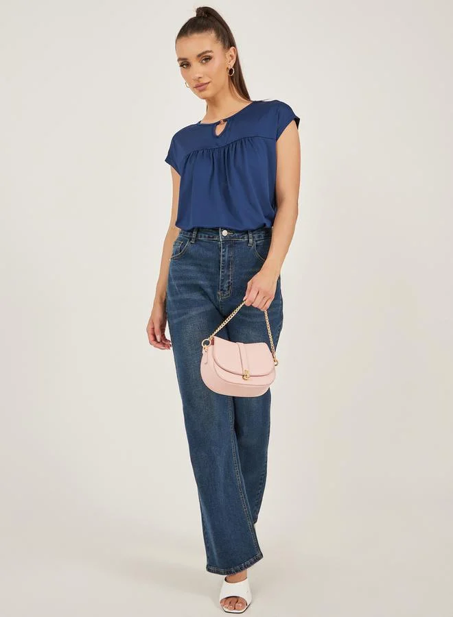 Take Two Keyhole Neck Pleated Short Sleeve T-Shirt by Styli