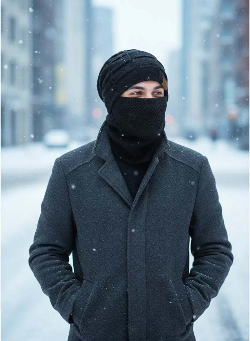 NIBEMINENT Warm Knitted Hat and Face Mask Set - Winter Slouchy Beanie with Lightweight Warm Ear, Neck & Cheek Cover for Outdoor Sports in Cold Weather, Snow Sports Accessory, Breathable Material, Snug Fit Design - Image 2