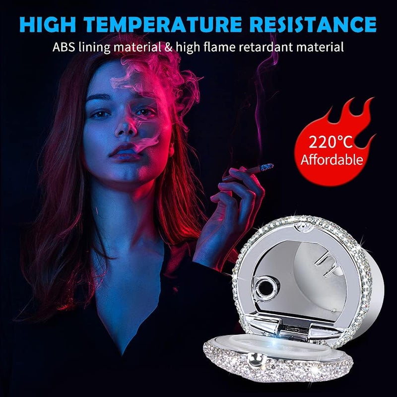 eing Car Ashtray Portable Bling Cigarette Smokeless Cylinder Cup Holder with Blue LED Light Indicator,Car Accessories for Women,Ideal for Car,Home and Office,2 - Pack White - Image 3